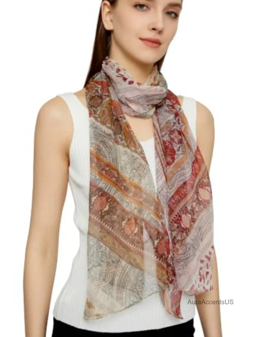 Long Chiffon Sheer Scarf Lightweight Fashion Scarf for Women